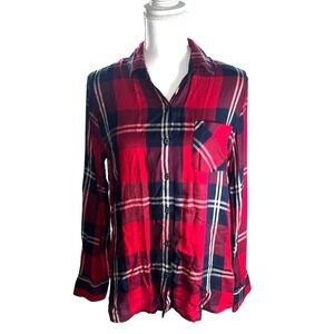 Woolrich Plaid‎ Shirt Women M Button Long Sleeve VERY SOFT Windowpane Academia